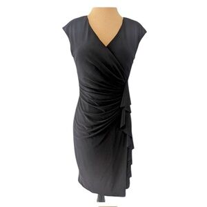 EVAN PICONE Black Label Women’s Size 12 Mock Wrap Black Jersey Dress Stretch EUC